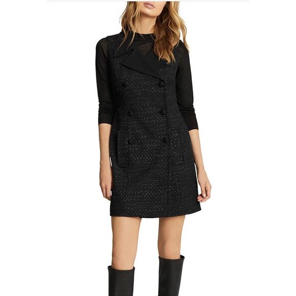 NWT Reiss Black Tweed Vest Dress Sleeveless Double Breasted Mini Size 4 - Picture 4 of 10